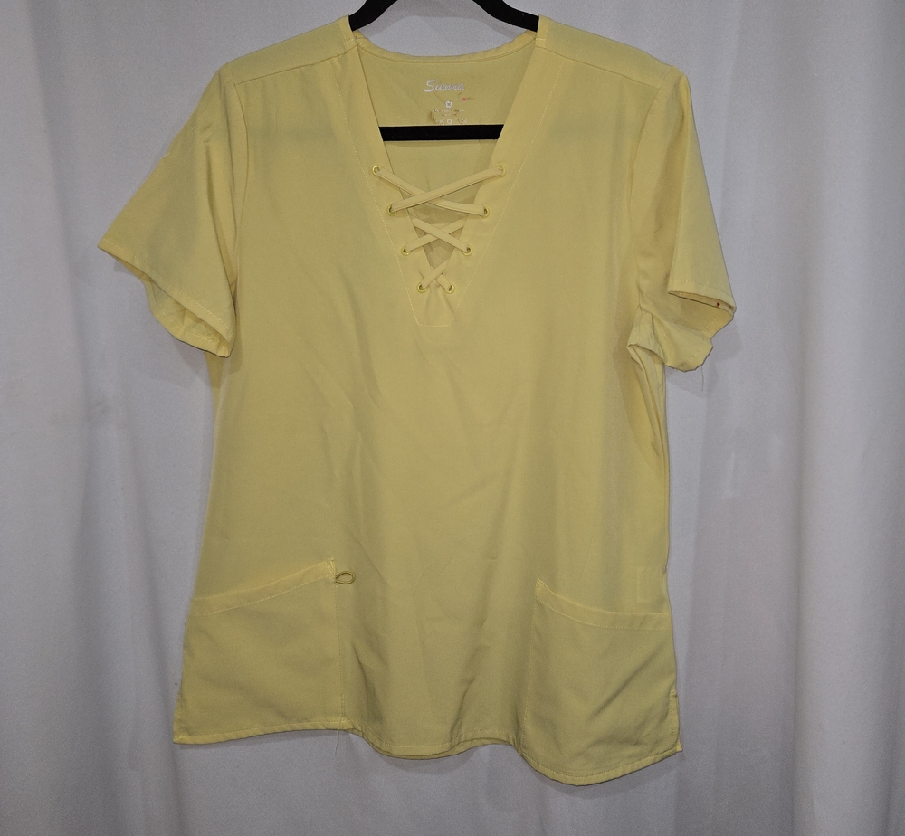 Lace-Up V-Neck Short Sleeve Top in Light Yellow